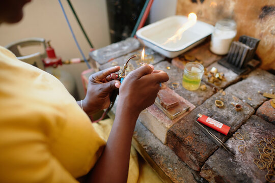 Jeweler Crafting Jewelry in a Workshop