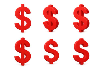 Obraz premium Six red 3D dollar signs arranged in two rows on a transparent background