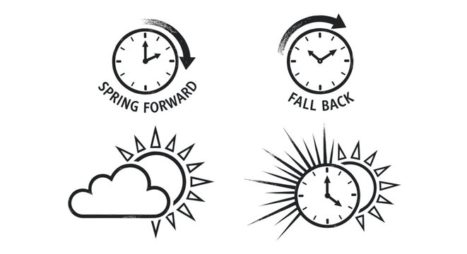 Daylight saving time icons showing spring forward and fall back with sun and cloud symbols