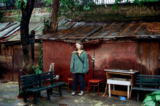 portrait of a woman in a green jacket