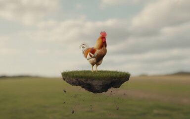 Floating Island Rooster &ndash; Surreal Environmental Metaphor