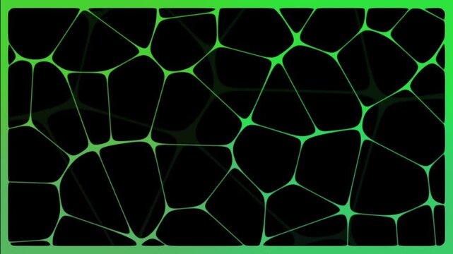 Abstract Cyberpunk Voronoi Network Background with Green Glowing Lines Loop