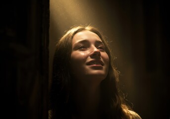 Fototapeta premium Young Woman Crying Tears of Joy, Hope, or Relief