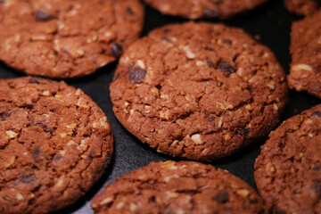 Fototapeta premium Close up texture of chocolate chip cookies 