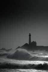 Dramatic Lighthouse Silhouette At Stormy Coast