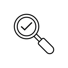Magnifying Glass Icon with Internal Checkmark Representing Verified Search Results, Security Audit, Quality Assurance, and Data Validation Symbol