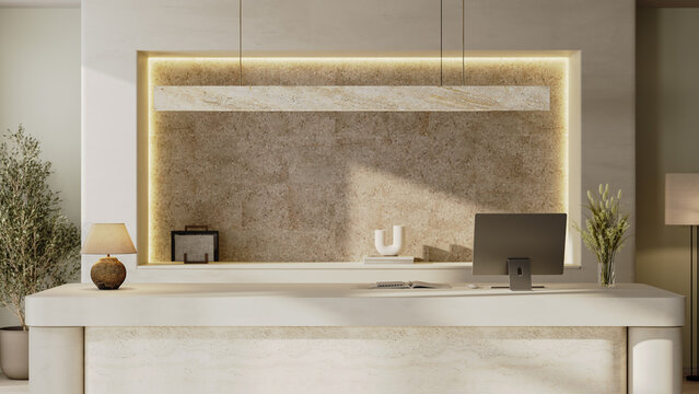  Hotel reception desk, 3d render
