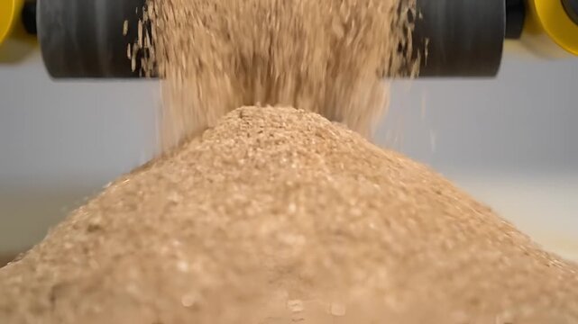 Sand pouring from a machine into a large sandpit at a mine site