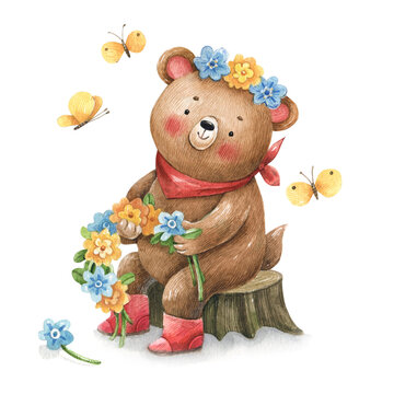 Bear Making a Flower Wreath