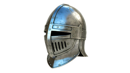Fototapeta premium Medieval knight helmet with face guard on transparent background