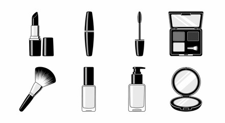 Cosmetic Beauty Makeup Products Collection Flat Icons