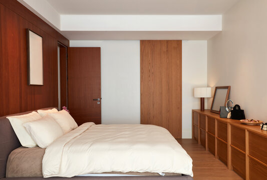 Interior view of a modern minimalist bedroom