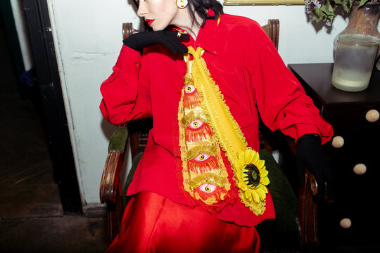 woman in red clothes