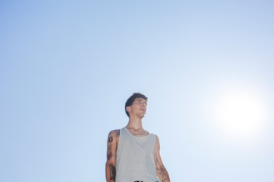 Portrait of a boy Under Bright Blue Sky 