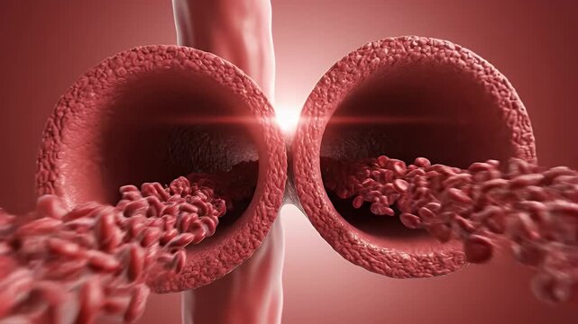Close Up Microscopic View Of Red Blood Cells Flowing Through Artery Showing Blood Clot Formation Medical Animation