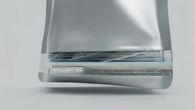 Focused medium shot of pouch base constructed with advanced nanoclay mineral layers emphasizing structural integrity and moisture barrier performance.