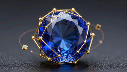Fototapeta premium Digital Twin Sapphire Gemstone with Blockchain Data Nodes