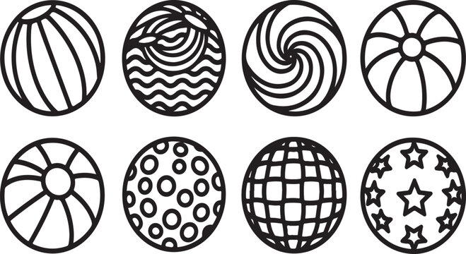 A collection of eight distinct spheres showcasing various patterns and textures Vector