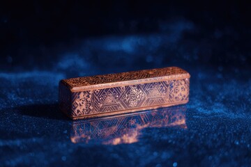 Dark Chocolate Bar With Golden Design On Dark Background