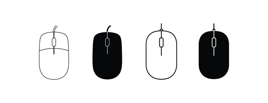 Set of computer mouse icons in different styles.