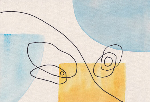 Footprint, Abstract Minimalist Watercolor Art with Lines