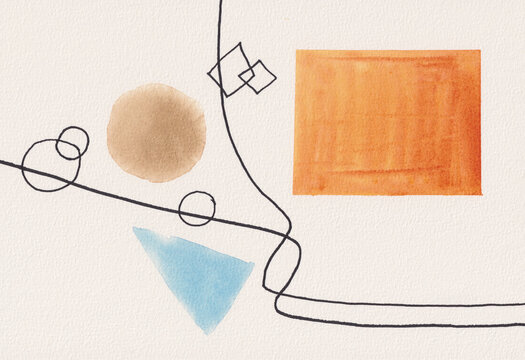 Minimal Abstract Geometric Watercolor Painting with Shapes