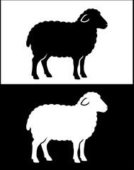 Farm animal icon, vector illustration of a sheep, with silhouette design, in original and negative versions © Bambang