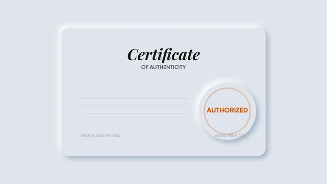 Certificate of Authenticity document with a secure authorized stamp, symbolizing legitimacy and official verification for valuable items