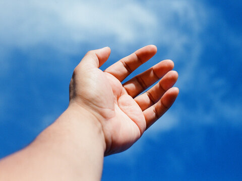 On a sunny day a hand is shun by the sun