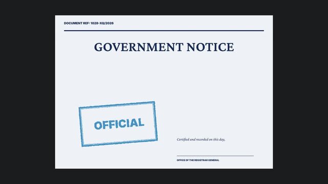 Official Government Notice Stamp on a Document, Indicating Authority and Legal Standing