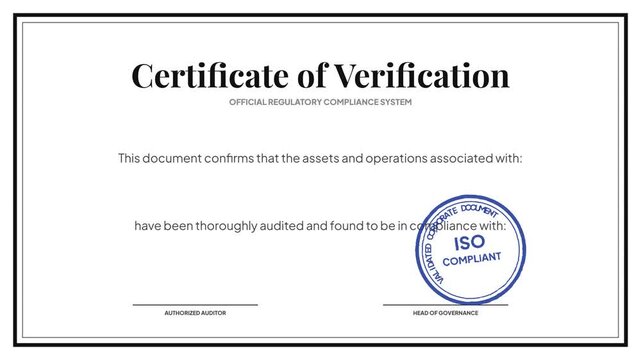 Official document outlining successful regulatory compliance and operational standards verification, confirming adherence to industry benchmarks