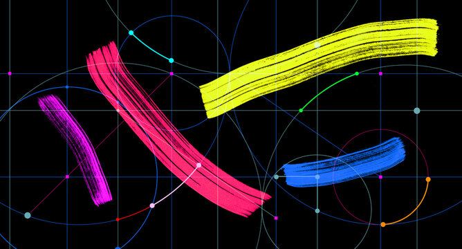 Abstract Math Diagram Configuration with Freehand Brush Strokes Banner