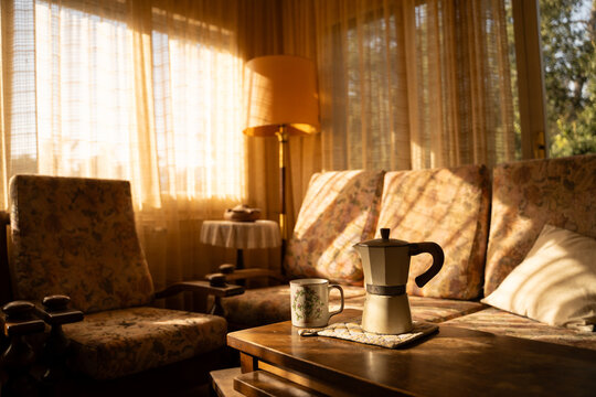 Coffee pot in living room