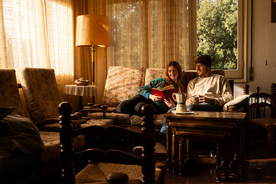 Couple relaxing at home