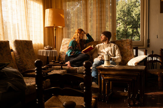 Couple talking at home