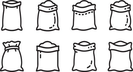 Eight different types of bags filled with various materials Vector