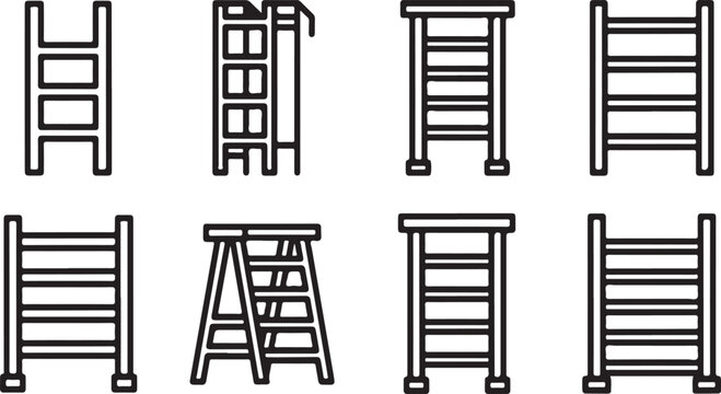 A collection of various types of ladders and scaffolding equipment Vector