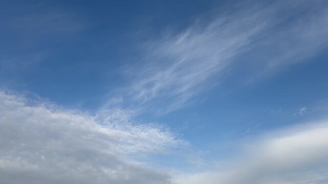 Layered Clouds Flowing Across Blue Sky, Atmospheric Cloudscape Background, Natural Weather Sky, 4K