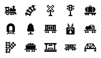Railroad industry vector illustration featuring train transport elements like tracks, cars, traffic lights, and signals © GoDesigner
