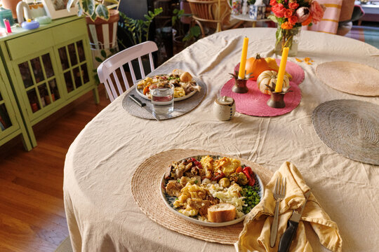 Delicious Family Meal on a Cozy Dining Table During Autumn