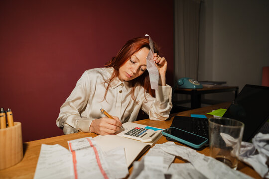 Busy woman works overtime