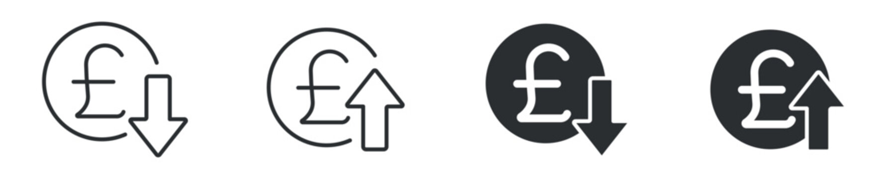 Cost increase or decrease icon set, Pound increase,  Value of money increase concepts , vector illustration . 
