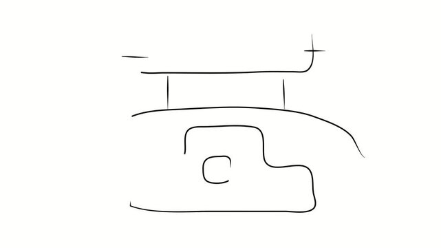Unmanned aerial vehicle with camera. Contour drawing, silhouett animation. Continuous line. Isolated on white. Video 4k object illustration self-drawing. Object construction. Minimalist continuous lin