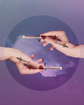 Canna Hands with Magical Galaxy Background