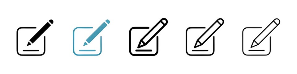 Obraz premium Document Edit and Creation Icons. Notepad Drawing and New Registration Symbols. Thin line customizable illustration. Contour symbol. Vector isolated outline drawing. Editable stroke