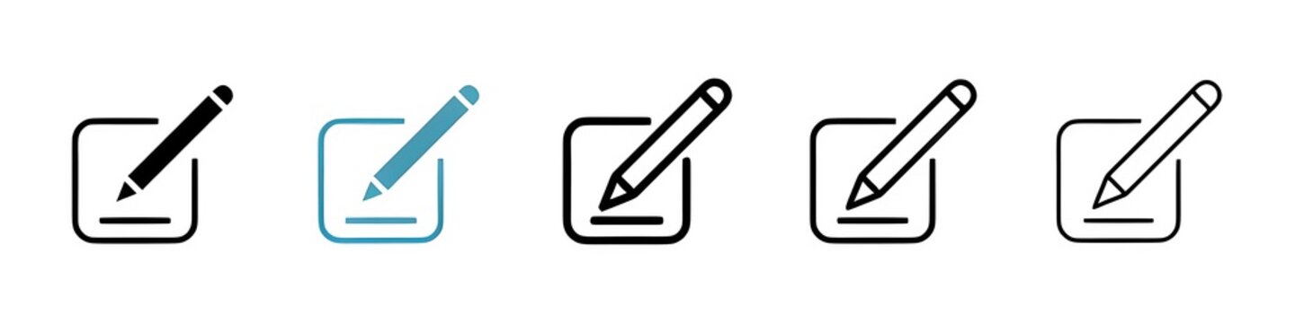 Document Edit and Creation Icons. Notepad Drawing and New Registration Symbols. Thin line customizable illustration. Contour symbol. Vector isolated outline drawing. Editable stroke