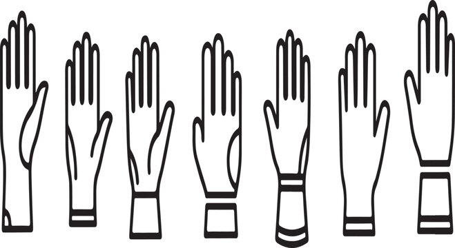 A series of hands in different positions demonstrating the number five in sign language. Vector
