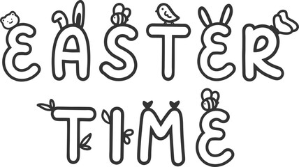 easter font  text simple black color blank space animals decoration hand drawn cute style illustration