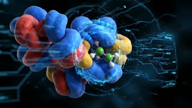 Innovative computational models in AI Drug Discovery visualize intricate protein folding and molecular interactions for advanced pharmaceutical research.