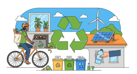 Naklejka premium Sustainable living with recycling and renewable energy